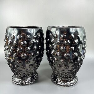 Vintage Tiara Indiana Glass Black Hobnail Tumblers Depression Glass Cups READ‎